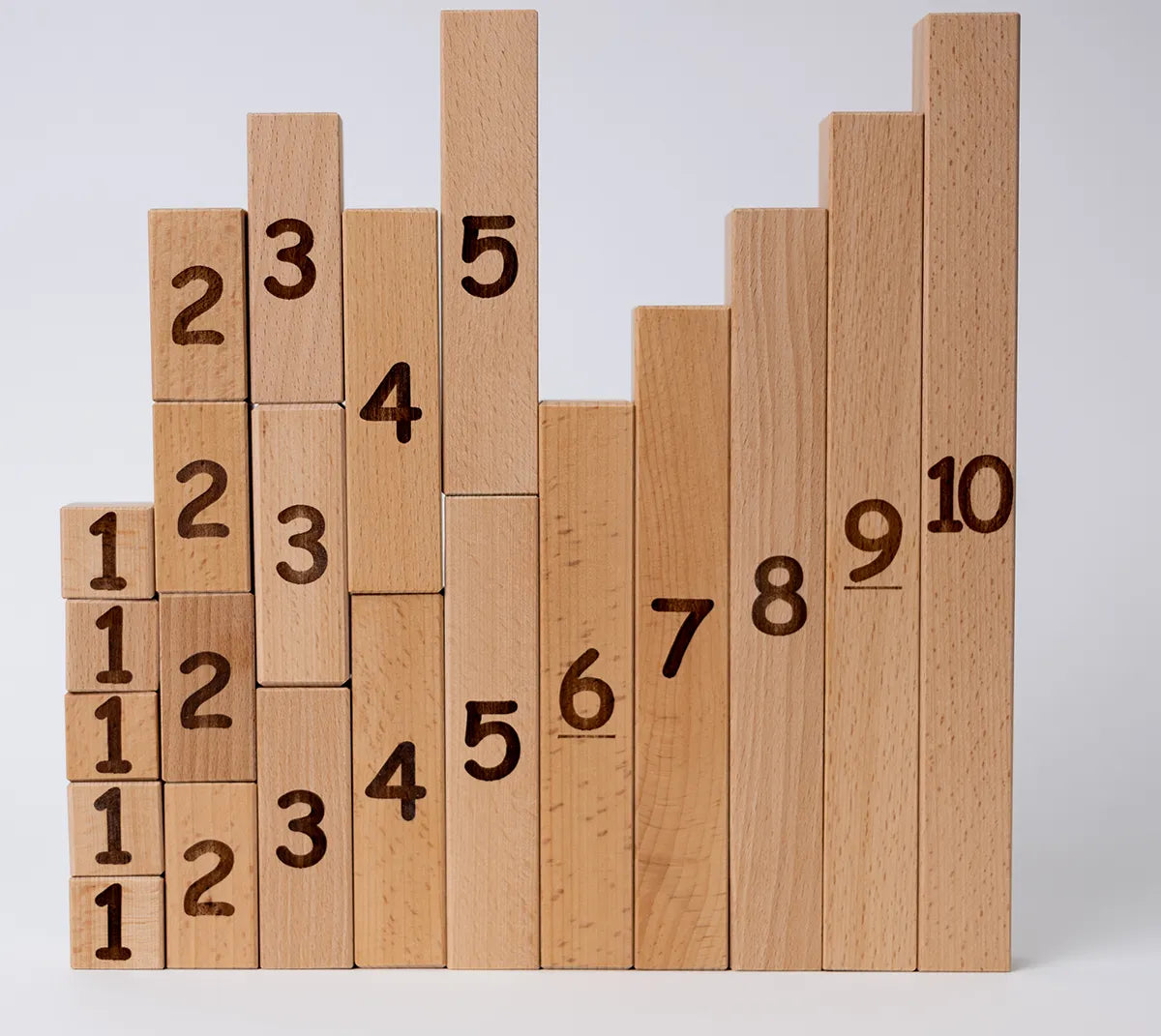 Number blocks stacked on and next to each other showcasing all 22 blocks