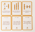 Load image into Gallery viewer, Three flashcards from difficulty levels showing front and back