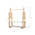 Load image into Gallery viewer, Precision-crafted wooden clothes rack with detailed dimensions, featuring a 40-inch height and 30-inch width, designed by Dannico Woodworks to fit perfectly in children's rooms or nurseries, with a sturdy 13.5-inch base for stability.