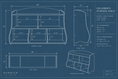 Load image into Gallery viewer, Blueprint drawing of Montessori toy shelf with dimensions and front, side, top views