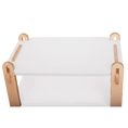 Load image into Gallery viewer, Top-down view of a minimalist children's wooden organizer with a clean, white flat top surface, showcasing the contrast between the natural woodgrain of the rounded corner joints and the smooth white panels. The design focuses on simplicity and functionality, with visible slots and wooden pegs for easy assembly and a safe, sleek design suitable for a child's room.