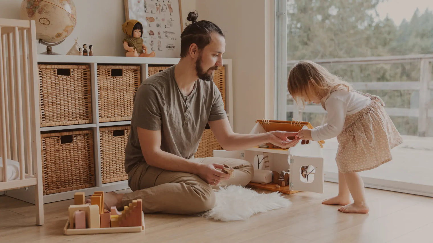 Father practicing Montessori parenting with daughter