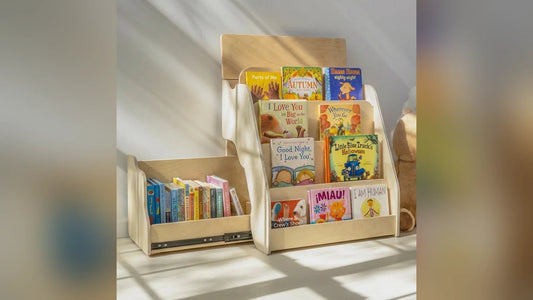 Dannico large Montessori bookshelf in Baltic birch plywood with water-based low-VOC sealant finish