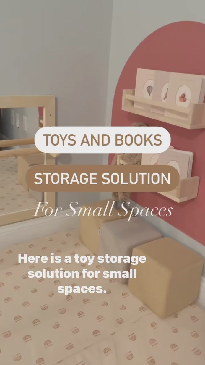 influencer showing montessori bookshelf in action