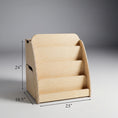 Load image into Gallery viewer, Wooden bookshelf with dimensions on a gray background
